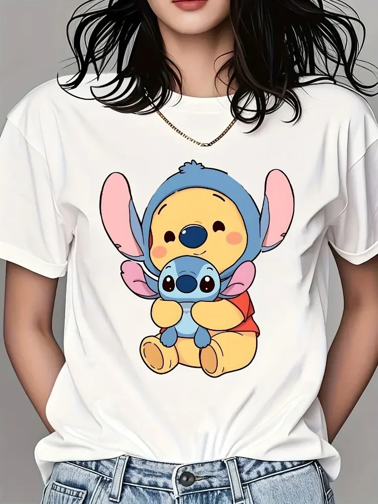 

Милая маленькая мишка Винни и наклейка с мультяшным принтом, летняя футболка с короткими рукавами для женщин, милая и стильная женская одежда