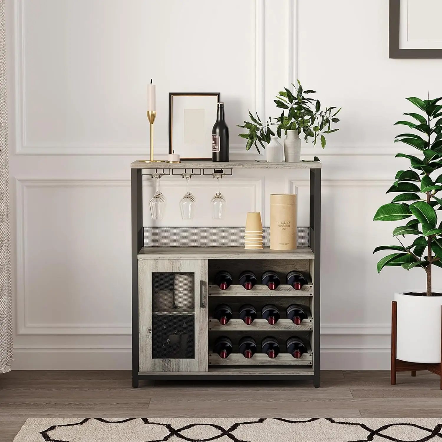 

Red wine ironwood storage rack detachable rack coffee bar cabinet with double door cabinet multifunctional wine rack