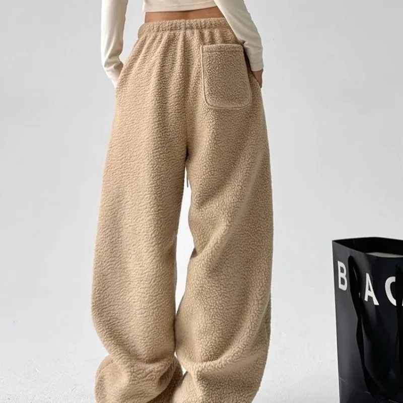 QWEEK Y2k Casual Winter Sweatpants Woman Oversize Korean Popular Harajuku Thick Pants Autumn Warm Khaki Wide Leg Trousers 2024