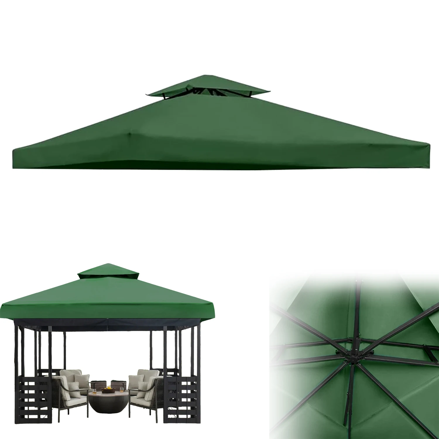 3x3 meter Tuinpaviljoen Dakoverkapping Vervangend Dakoverkapping 2-laags Buiten Tuin Patio Tent Dak Zonnescherm