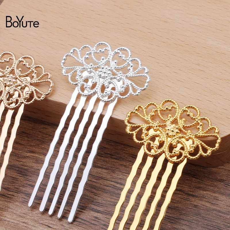 BoYuTe Custom Made (200 Pieces/Lot) Metal Brass Filigree Hair Comb 5 Teeth Tiara Diy Bridal Wedding Hair Accessories Wholesale