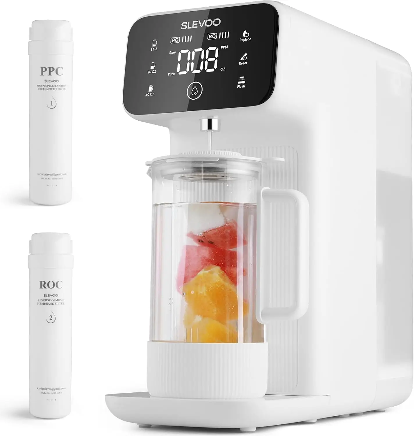 Filter Countertop, 5 Stage RO Water Filter System with Remineralization Glass Pitcher, 4:1 Pure to Drain, TDS Real-Time Displayi