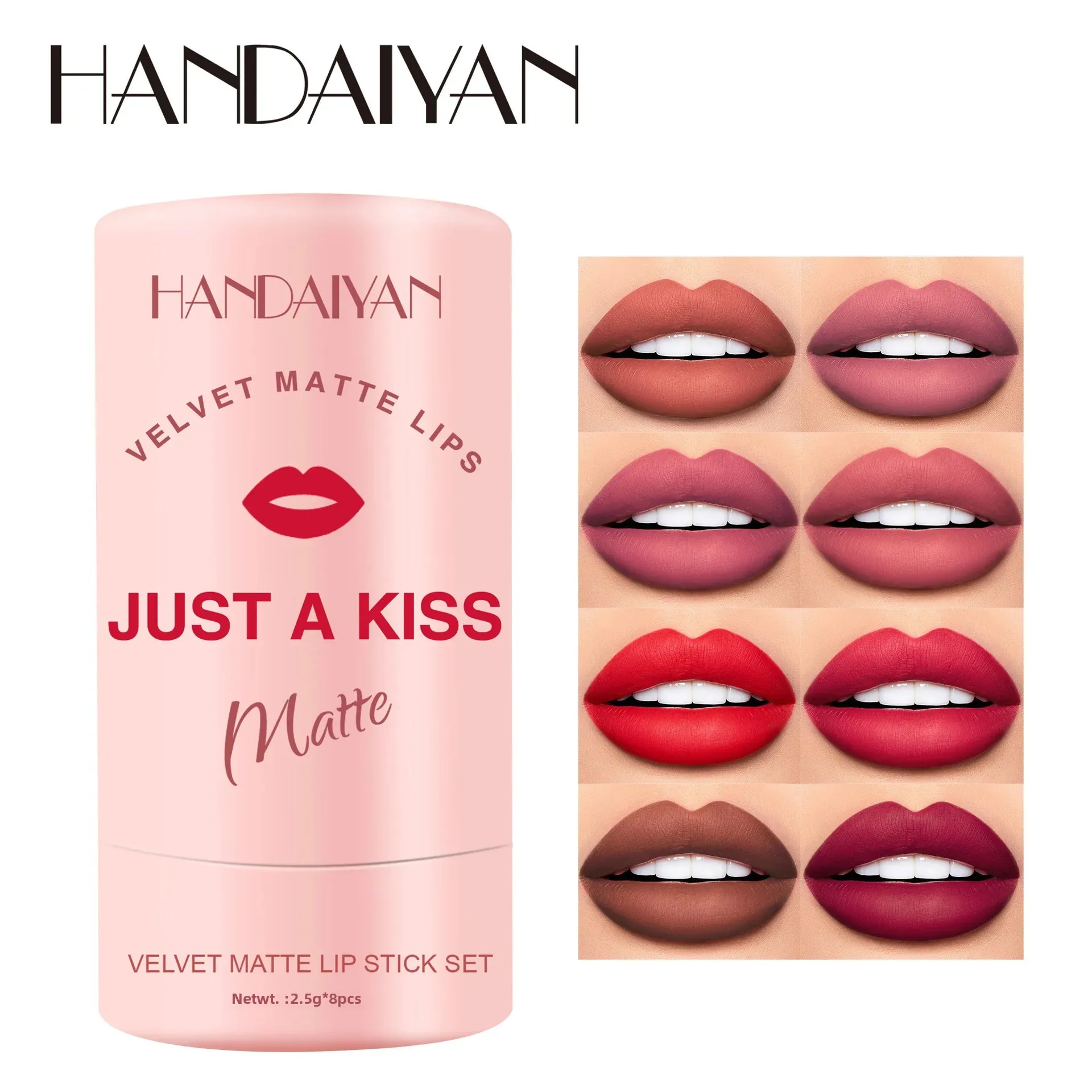 HANDAIYAN Samt Matt Lippenstift Geschenkbox Set Schlanke Lippenstifthülsen Langlebige Antihaft-Tasse Koreanisches Lipgloss-Make-up