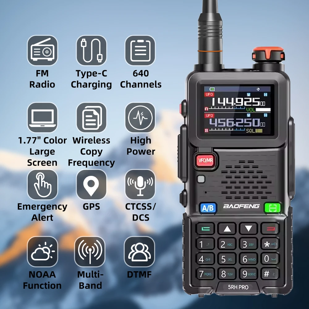 1 قطعة Baofeng UV-5RH Pro نظام تحديد المواقع اسلكية تخاطب كامل الفرقة 640CH NOAA بلمسة واحدة البحث تردد 2Way راديو BaoFeng UV-5RHPRO