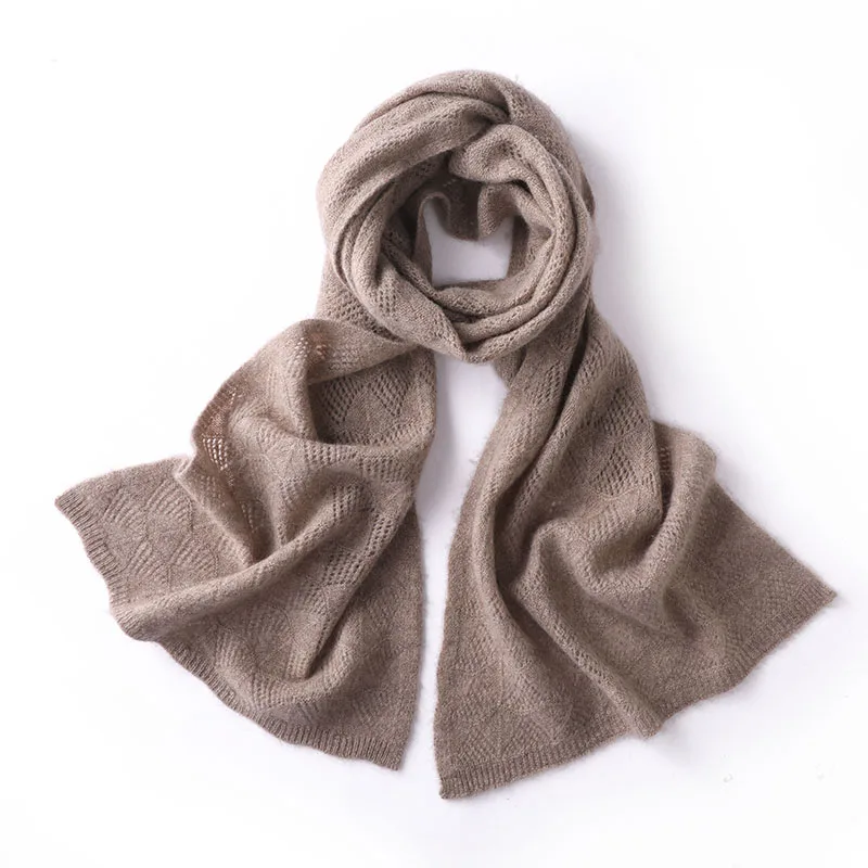 Hot selling new product women's cashmere scarf high-end knitted versatile women's hollow out long cashmere scarf thin version