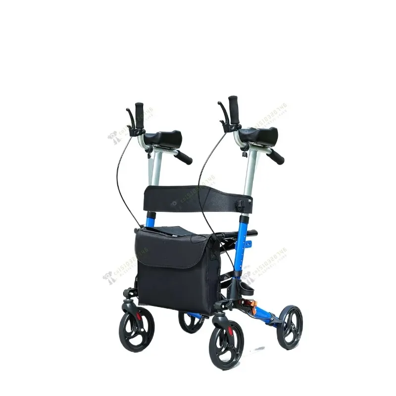 4 Wheels  Upright Walker Stand Up Folding Rollator Seat Padded Armrest 300 Lbs