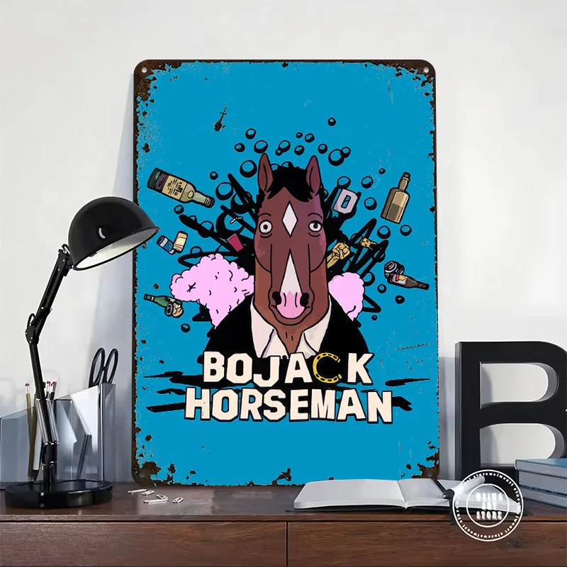 Bojack Personalized 3D Textured Metal Poster Wall Art Vintage Tin Signs for Setup Decorations Decoration Living Room Accessories