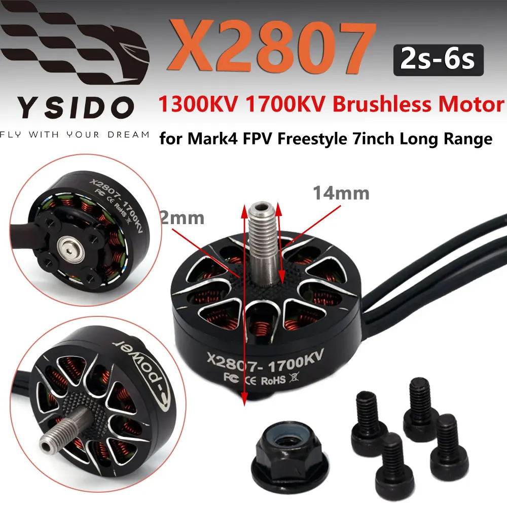

4 шт. YSIDO X2807 бесщеточный двигатель 1300KV 1700KV 2S-6S для Mark4 FPV Freestyle 7 дюймов дальнего действия RC FPV Racing LR7 дроны DIY Запчасти
