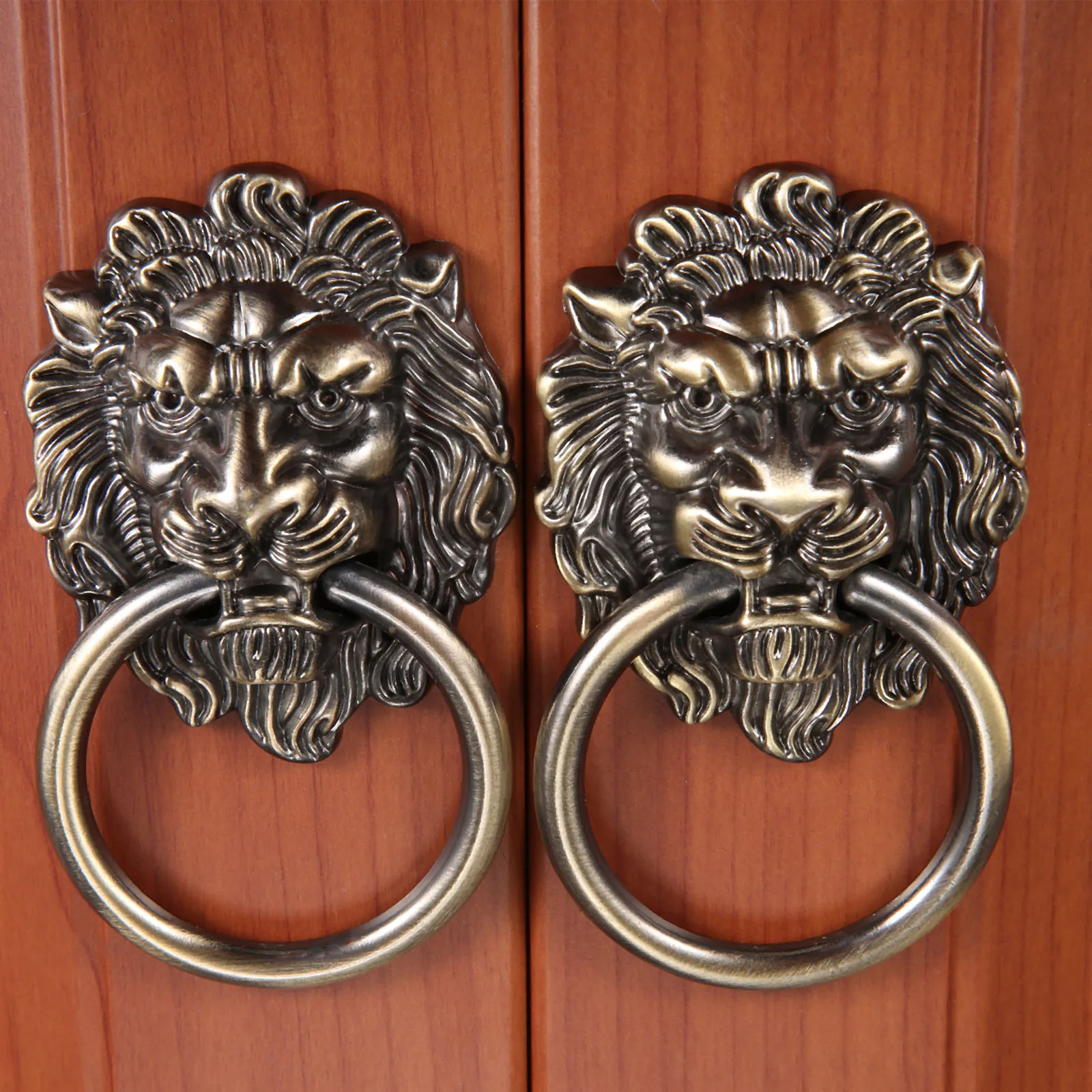 

1Pcs Antique Bronze Ring Handle 65MM*110MM Vintage Chinese Lion Head Alloy Pull Decorative Hardware Door Cabinet Drawer Handle