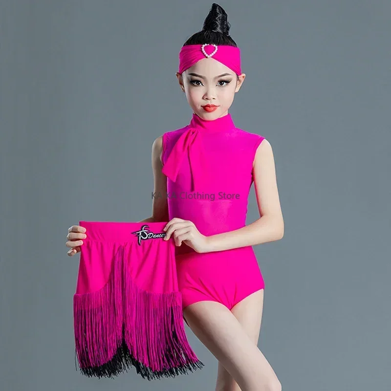 Child Latin Dance Dress Girls Cha Cha Dance Costume Fringe Dress Purple Kids Latin Competition Dress Samba Practice Wear