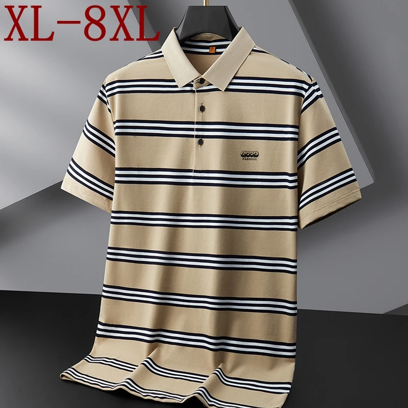 

8XL 7XL 6XL 2025 Новая летняя высококачественная хлопковая рубашка поло Мужские топы Футболки Роскошные полосатые мужские рубашки-поло Свободные футболки с лацканами Homme