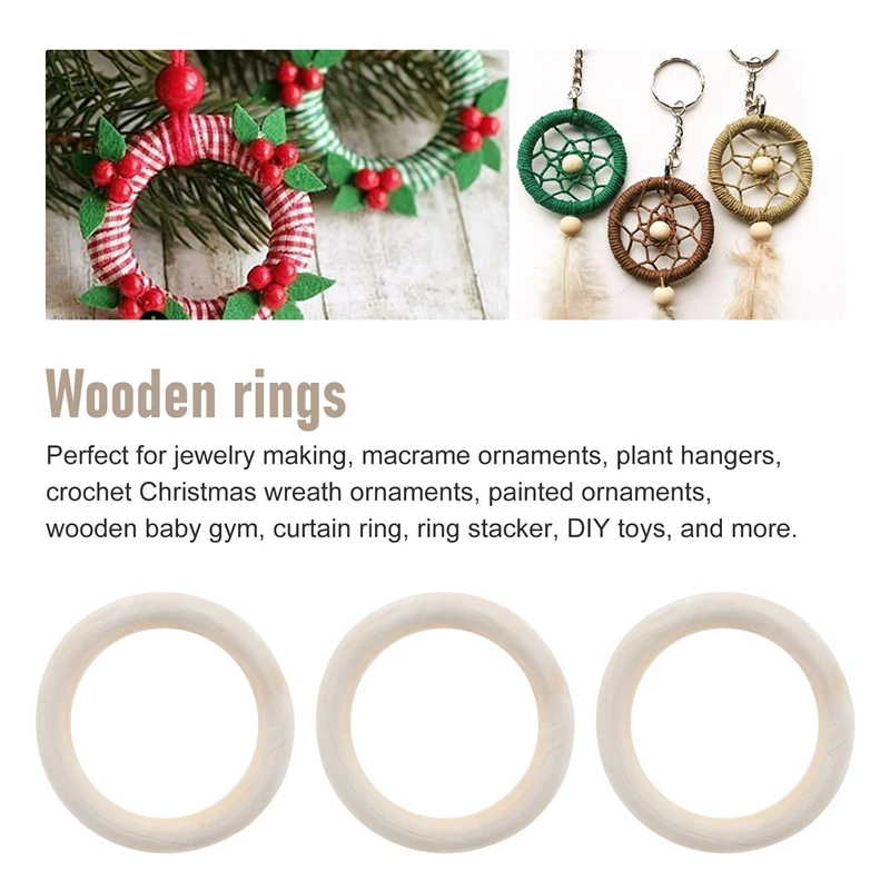 30Pcs 70Mm Wood Rings,Wooden Ring Wood Circles For DIY Crafts, Macrame Plant Hanger,Ornaments And Jewelry Making