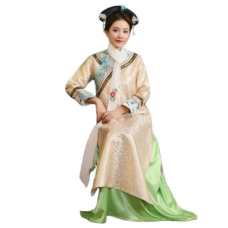 

Qing Dynasty Style Long Cheongsam Dress Ancient Clothing Chinese Traditional Costume For Women Elegant Minority Gown