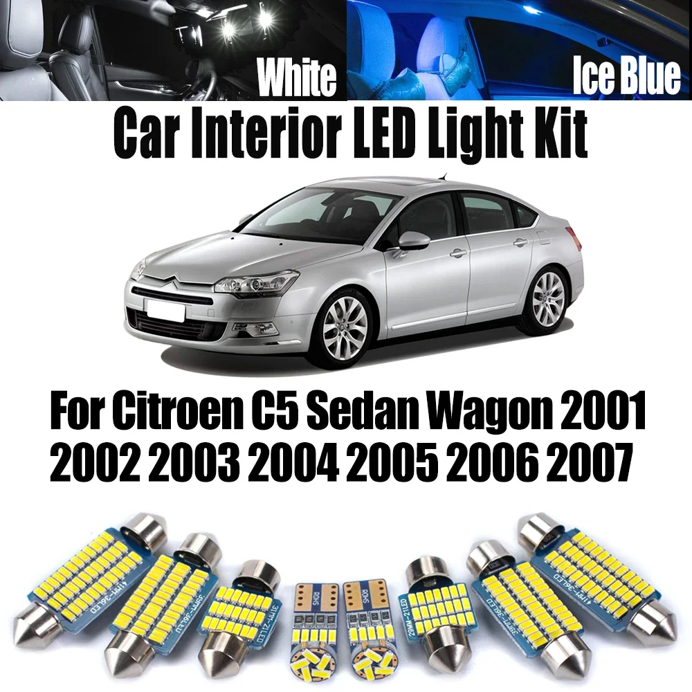 15Pcs For Citroen C5 Sedan Wagon 2001- 2005 2006 2007 Car Accessories LED Interior Reading Trunk Map Dome Bulbs Light Kit Canbus
