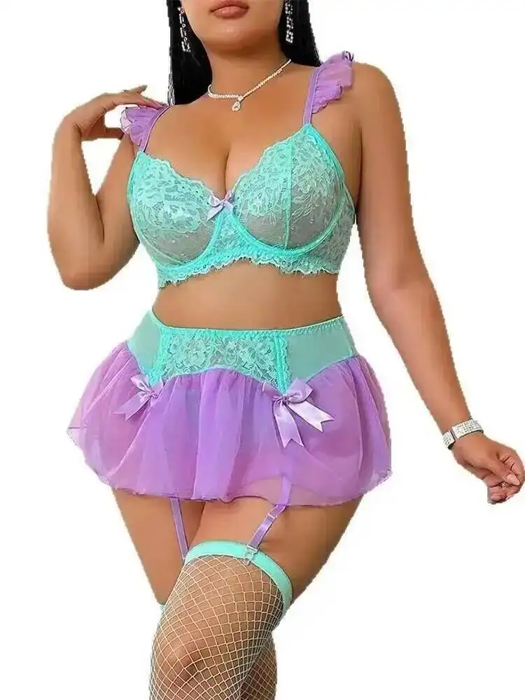 섹시한 레이스 메쉬 투명 스커트 세트 백리스 딥 V 서스펜더 민소매 스커트 세트 매력적인 우아한 순수한 욕망 달콤한 UTGQ