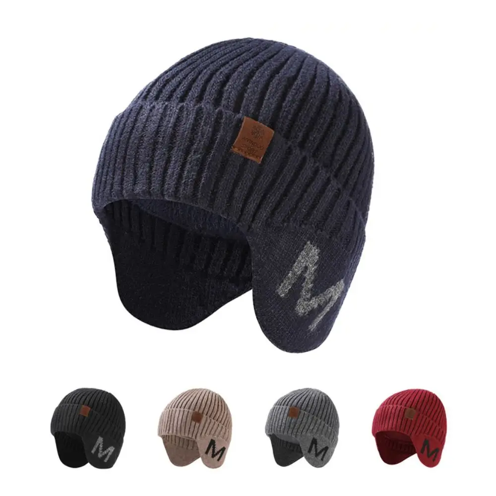 Daily Winter Unisex Knitted Hat Fleece Lined Casual Beanie Cap with Earflap Double Layers Wool Ear Protection Hat for Women Men