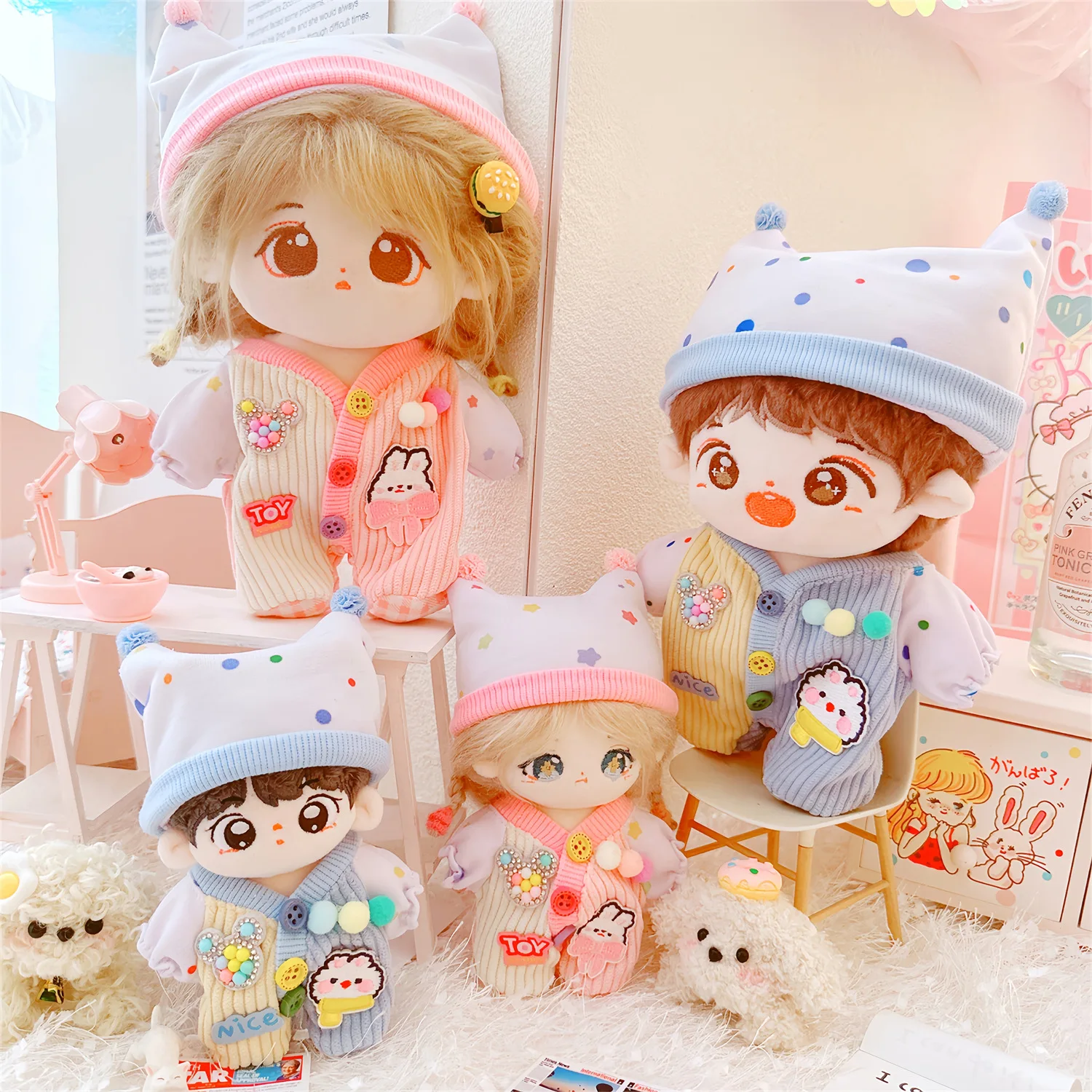 

10/20cm Kawaii Idol Doll Clothes for Pink Blue Pajamas Set Cute Stuffed Cotton Doll Clothes DIY Dress Up Changing Clothes Games