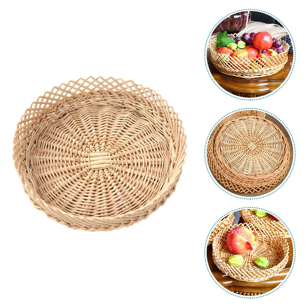 

Wicker Basket Round Willow Storage Container for Fruits Eggs Vegetables Household Decorative Holder Bin Natural Material Safe