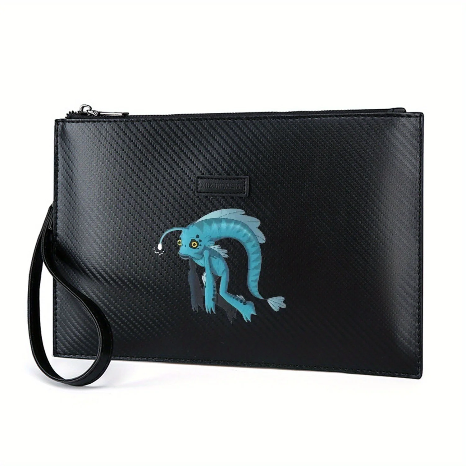 Blue anglerfish creature with bioluminescent light Elegant Printed PU Men's Handbag Fashionable and Practical for Everyday Carry