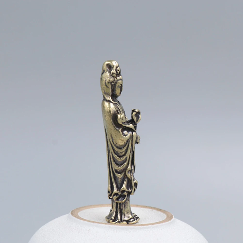 

Brass Copper Ornaments Guanyin Sculpture Crafts Blessing Religious Cultural Home Decor Desktop Statues Gift for Family Friends