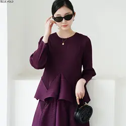 2024 Autumn New Arrival Miyake High-end Pleated Designer Style Lotus Lace Fresh and Sweet T-shirt PLEATS Designer Clothes Luxury