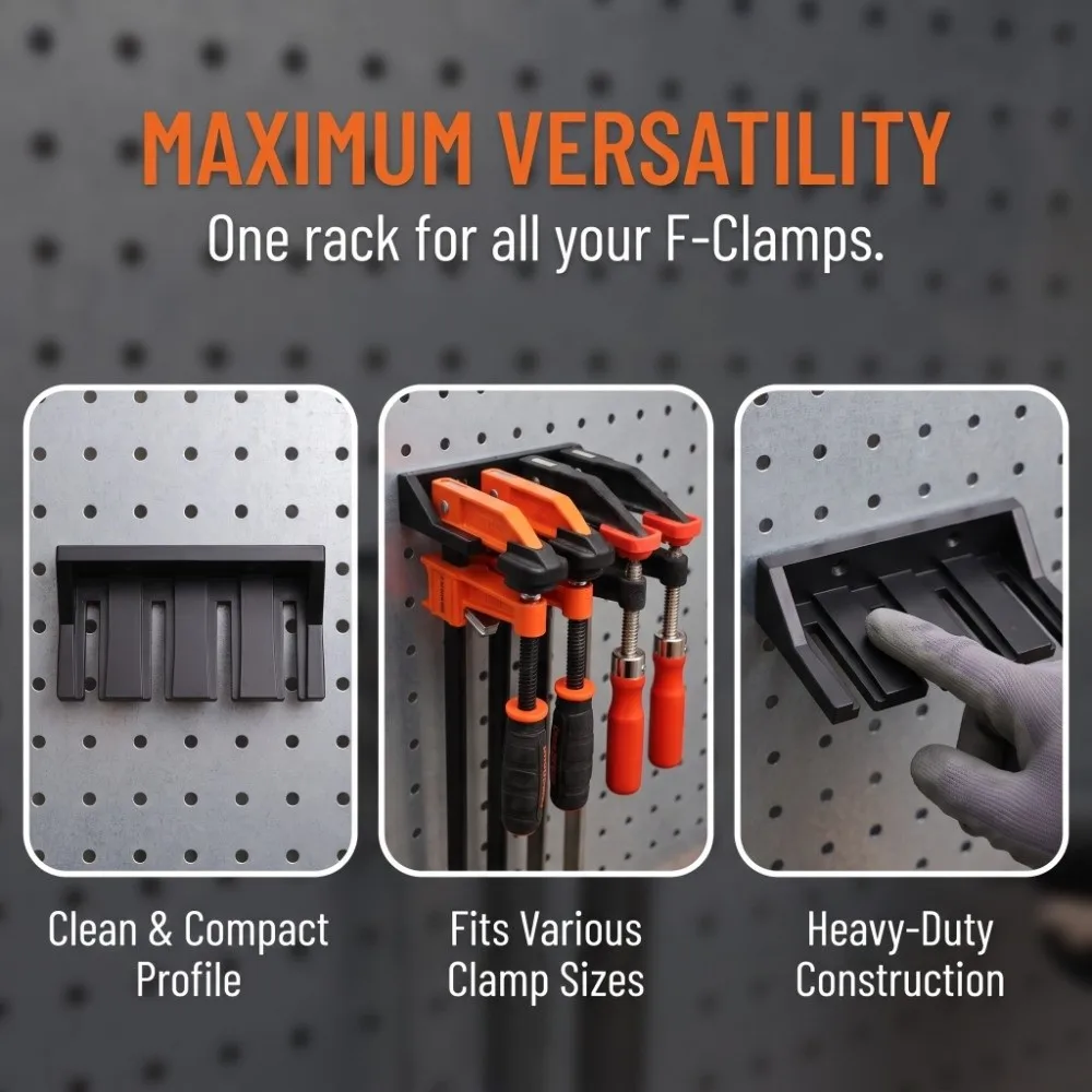 Can Store 4 Heavy-Duty F-Clamps Heavy-Duty F-Clamps Rack Sturdy Structure Easy To Install Wall-Mounted Tool Rack Utility Shelves