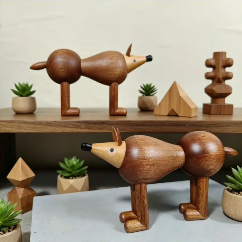 Nordic Handmade Wooden Fox Sculpture Ornaments Living Room Entrance Bedroom Animal-shaped Furnishings Crafts Christmas Gifts
