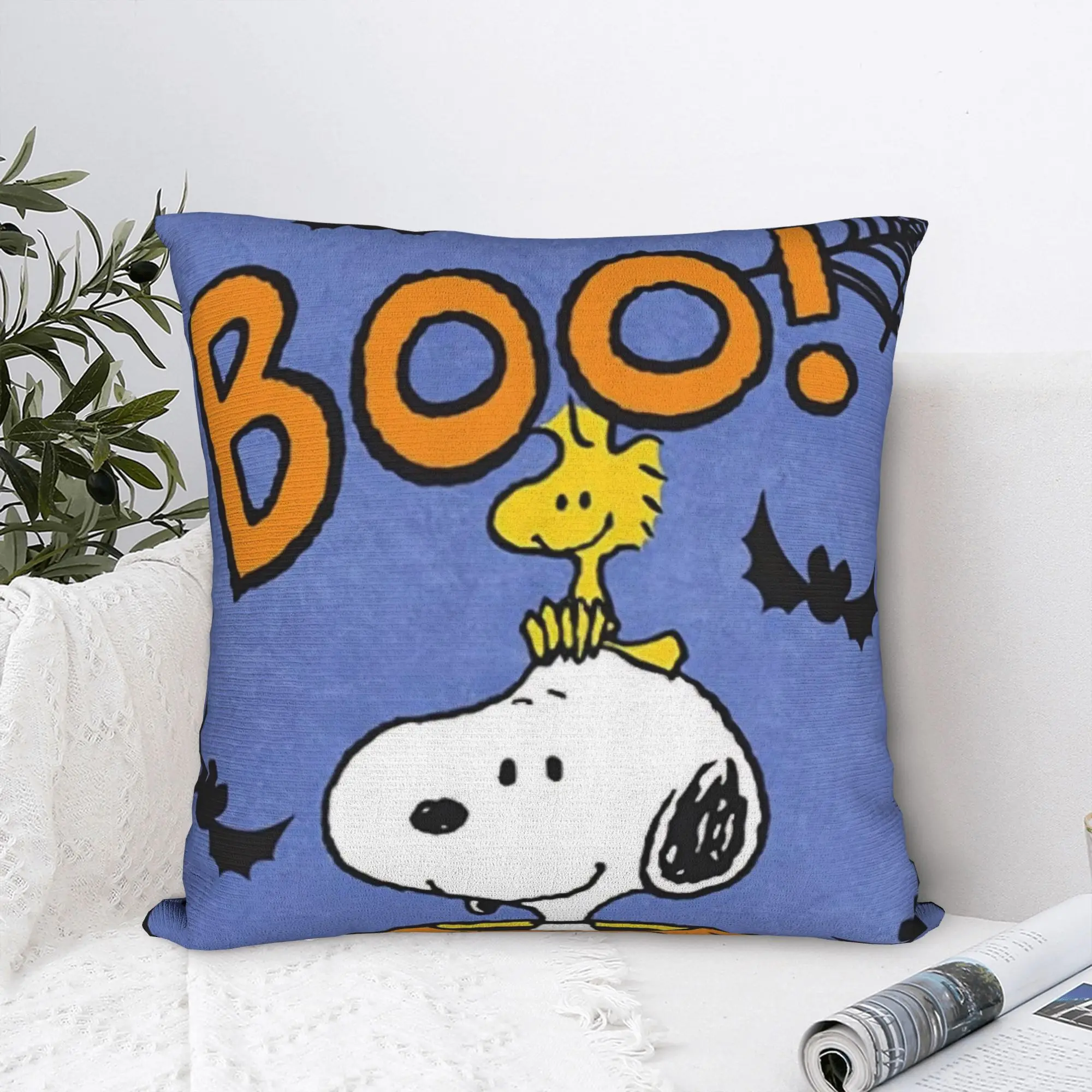 Halloween Snoopys Square Pillow Covers Polyester Room Boo Bat Pumpkin Cushion Cover Funny Decor Pillowcase 40*40