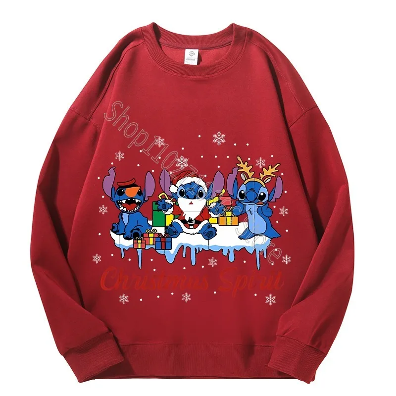 Lilo & Stitch Christmas Cotton Sweatshirts Disney Winter Clothes Anime Movie Graphic Print Sweatshirt Warm Comfortable Gifts