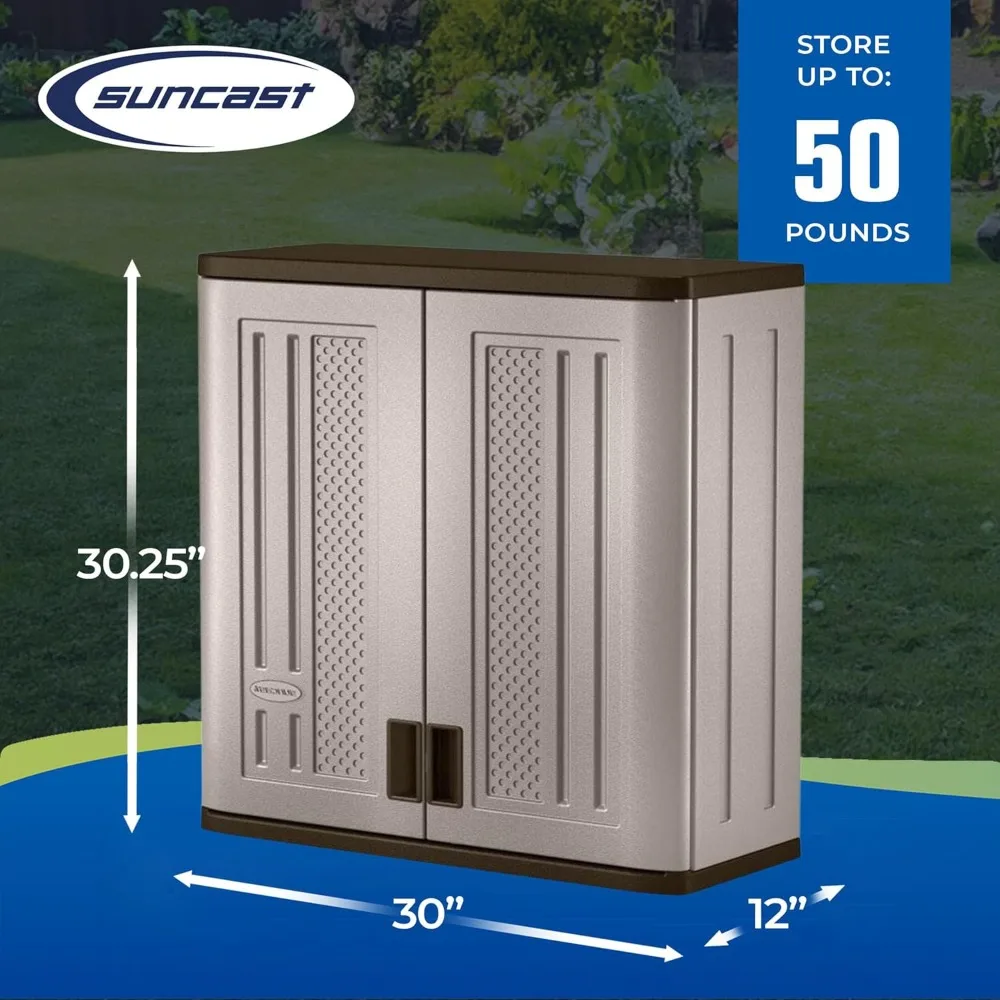 2 Pack 4 Cubic Feet Resin Single Shelf Garage Wall Storage Cabinet, Platinum