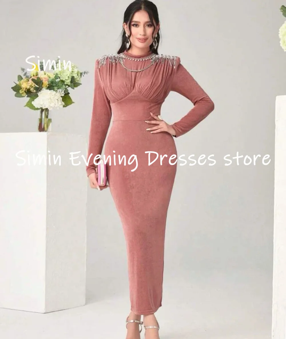 Simin Satin Mermaid Scoop Neckline Popular Sequins Formal Prom Gown Tea-length Evening Elegant Party dresses for women 2023