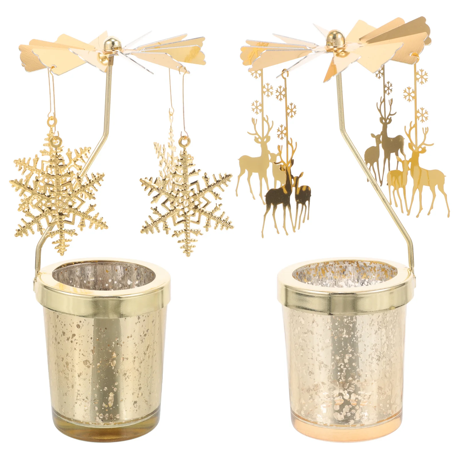 2Pcs Christmas Rotating Metal Candlestick Snowflake Holder Table Decoration Indoor Party Wedding