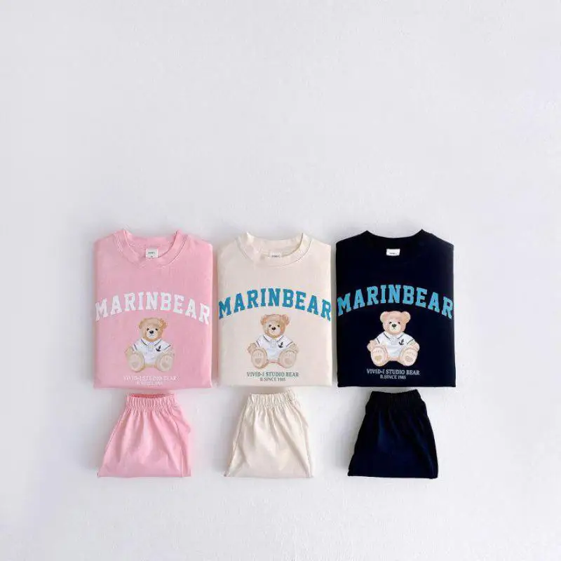 

New Bear Print Children Casual Sportwear Clothes Set Summer Baby Short Sleeve T Shirts + Shorts 2pcs Suit Cute Boys Outfits