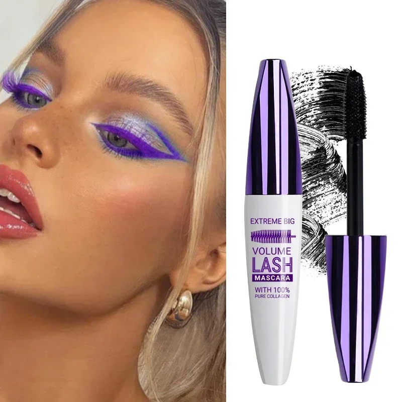 Mascara de ondulação de longa duração, 5D, tridimensional, azul e branco roxo, base multicolorida, sem manchas