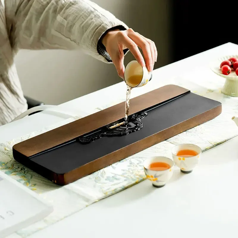 D22 New Solid Wood Tea Tray Walnut Dry Brewing Table Household Simple Rectangular Tea Table Drainage Tray Size Number