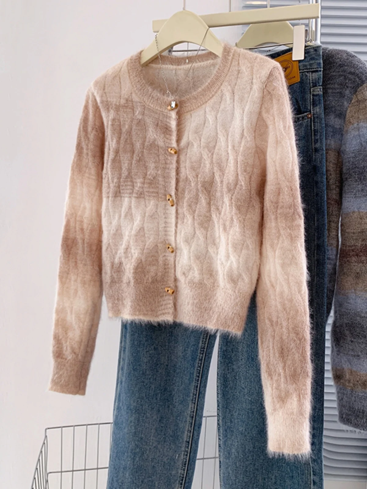 

aduated Color Sweet Twisted Knit Sweater Women's Loose Outerwear Open Cardigan Long Sve Warmth Autumn Winter Faion