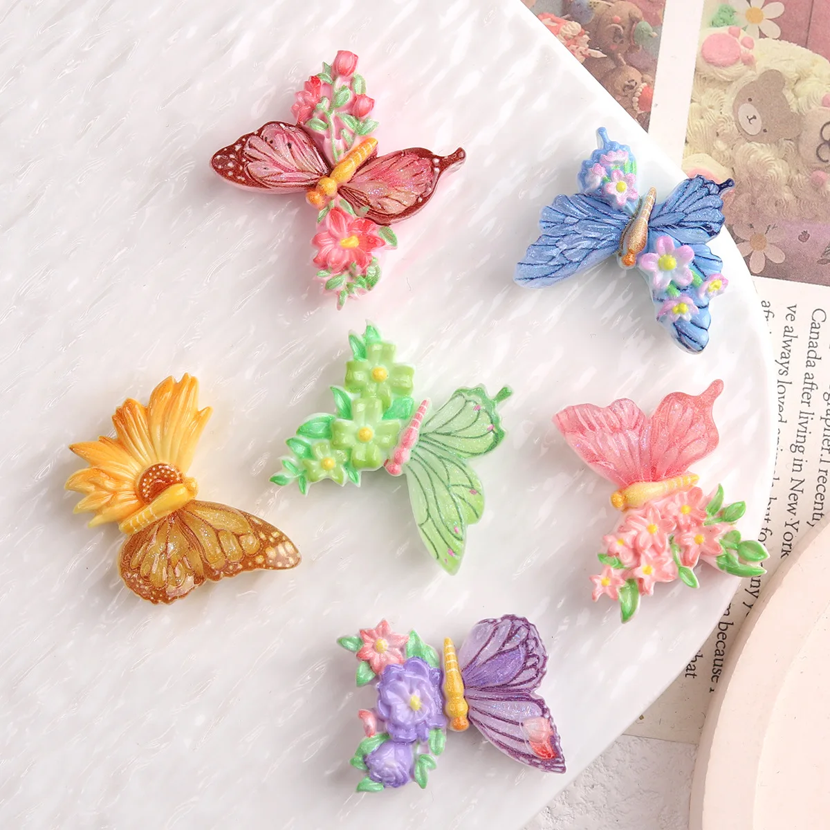 10/100pcs Colorful Glitter Flower Butterfly Flatback DIY Wedding Scrapbook DIY Handmade Making Crafts Phone Case Decor