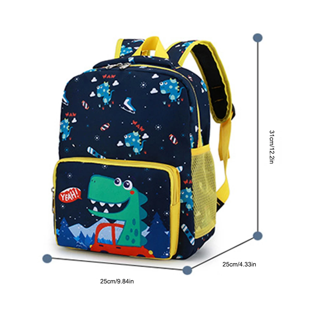 Mochila infantil com bolsos, mochila ombro, compartimentos, desenhos animados