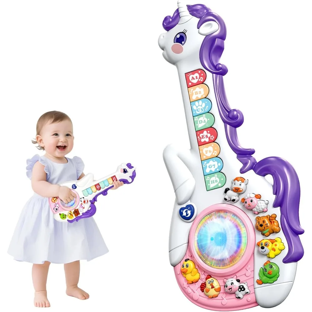 

Baby Musical Unicorn Toys Educational Cartoon Guitar for Toddler Kid Infant First Interactive Learning Birthday Gift Boy Girl