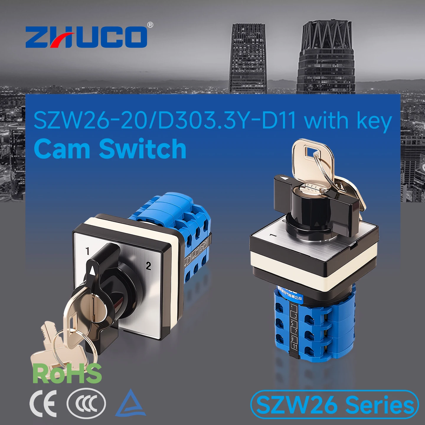 Zhuco 2/3 Position Selector Switch 20A 690V, 12-Terminal Universal Rotary Cam Selector with Locking Switch, Suitable for Distribution Cabinets, Machine Tools, Industrial Panels (Szw26-20/Y-D11, on Off On, on Off, on on)