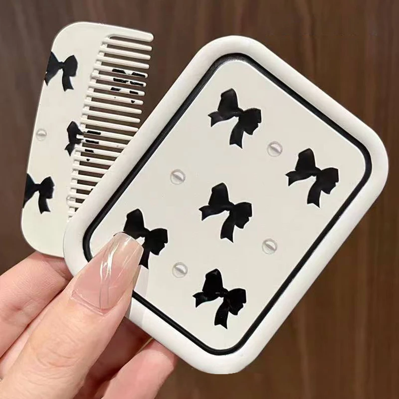 Bowknot Flip-Top Folding Makeup Mirror Portable Pocket Mirror Women Rectangle Cosmetic Make Up Mirror With Comb