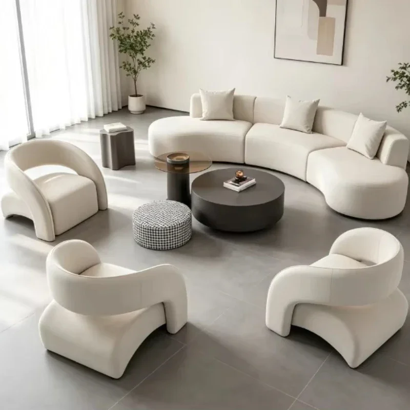 Modern Italian Curved Sectional Sofa Set, Upholstered Fabric Commercial Furniture for Hotel Lobby & Beauty Salon Reception