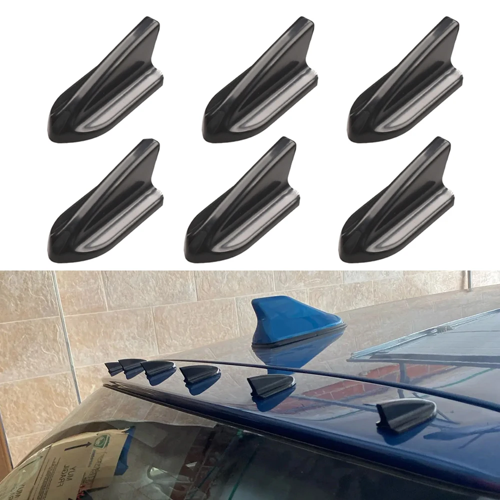 UV-protected & weatherproof 6pcs Black Car EVO-Style PP Roof Shark Fins Spoiler Wing Kit Vortex Generator