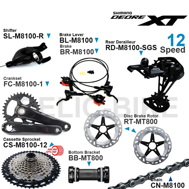 Shimano DEORE XT M8100 1x12v Groupset include Right Shifter Rear Derailleur Cassette Sprocket Crankset  Hydraulic Disc Brake