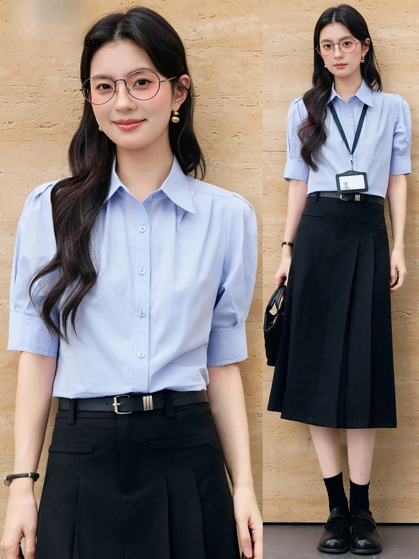 

Blue ort Sve irt Women's 2026 New Summer Lightweight Profional Interview Formal Cotton Two-Piece Set Office Work