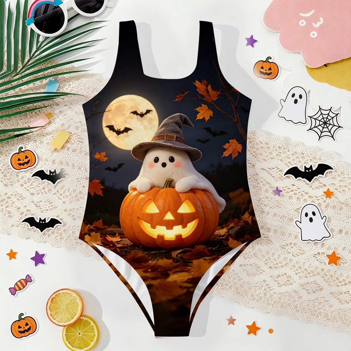 Girl Summer Halloween Ghost Atmosphere Fashion Tight One Piece Swimsuit