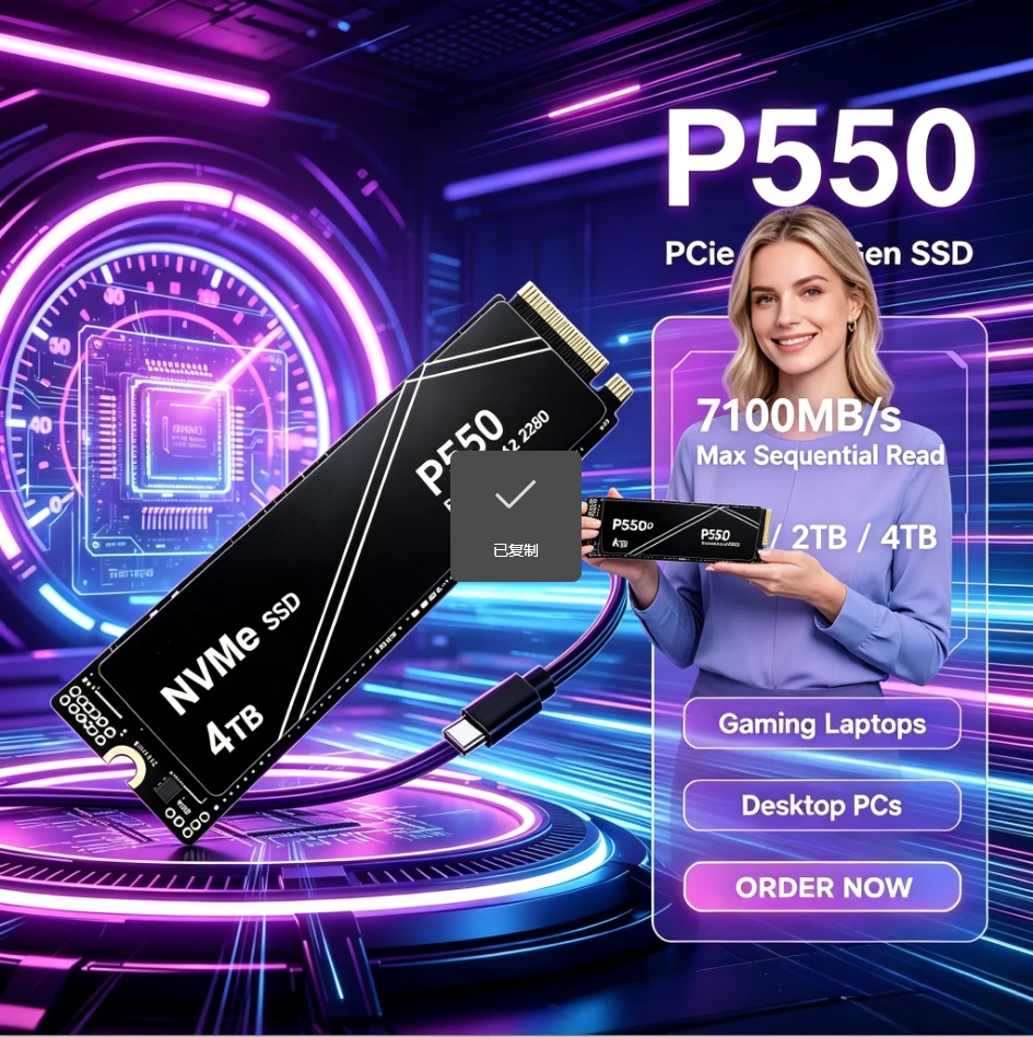 P550 SSD 1TB-4TB NVMe PCIe Gen, 7100MB/s Max Seq Read Speed, Internal Drive for Gaming Laptops and Desktop PC Systems.