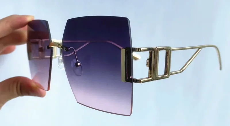NEUE Sonnenbrille für Damen, Randlos, UV-Schutz, Eckige Brille mit Farbverlauf-Gläsern, Google-Legierungs-Bügel, Sonnenbrille – Detail 11