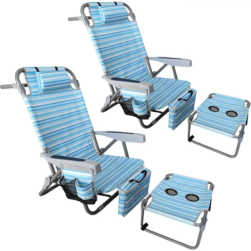 

Backpack Folding Beach Chairs Set of 2 for Adults Heavy Duty 350Ibs with Camping Table Portable Lay Flat Outdoor Chair