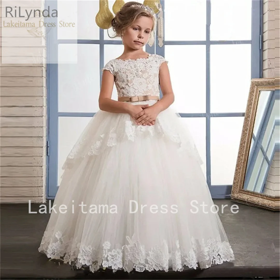 

White Lace Flower Girls Dresses For Wedding Pleated Ruffles Girls First Communion Dresses Girls Special Occasion Dresses